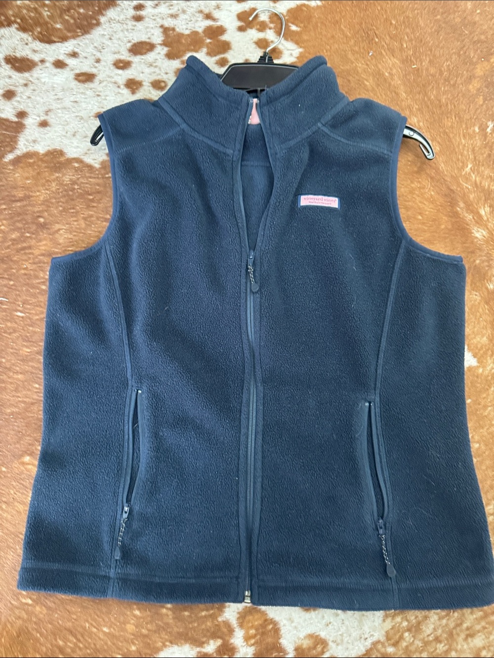 Vineyard Vines Navy Fleece Vest with Pink Logo Accent
